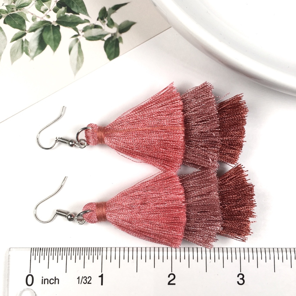 Multicolored Tiered Tassel Dangle Earrings (Dark) - Picture 3 of 3